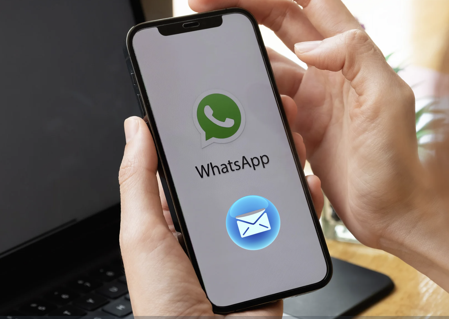 Person sending documents via WhatsApp and email