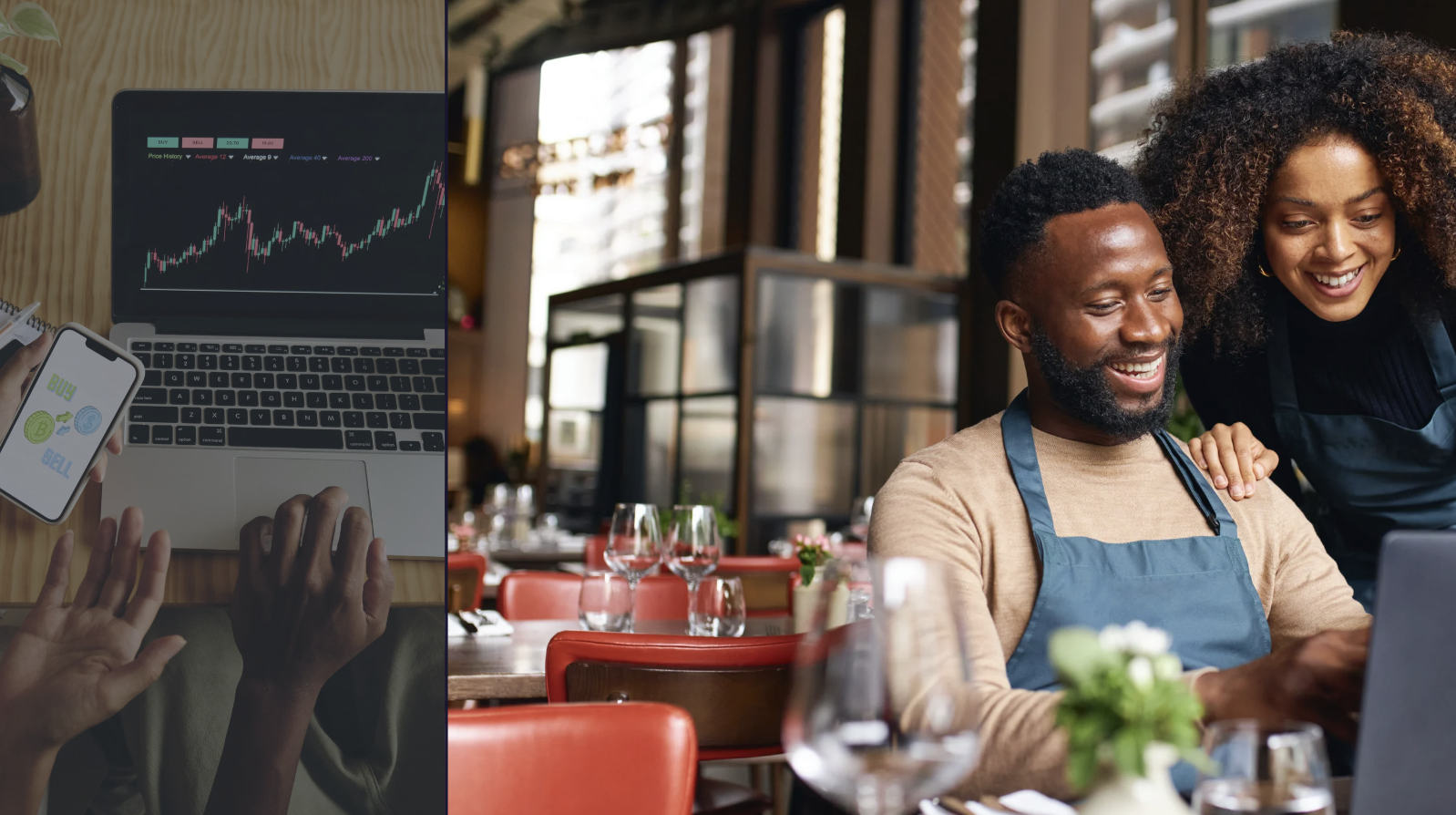 Business owners managing finances and running their restaurant